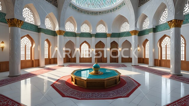 النقوش والزخارف للأعمدة والأقواس على الطراز الاسلامي، الفن الهندسي المعماري لمسجد عربي عريق، مفهوم العبادة والتقرب إلى الله تعالى، التصاميم والديكورات الداخلية الأنيقة للمساجد في المملكة العربية السعودية