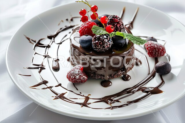  قطعة من كيكة الشوكولاتة الإسفنجية المزينة بالشوكولاته والكريمة والفواكه، حشوة كريمة الكاكاو الشهية، أطعمه وسكريات ذات سعرات حراريه عاليه، قطع الحلوى اللذيذة، حلويات طازجة مخبوزة في الفرن