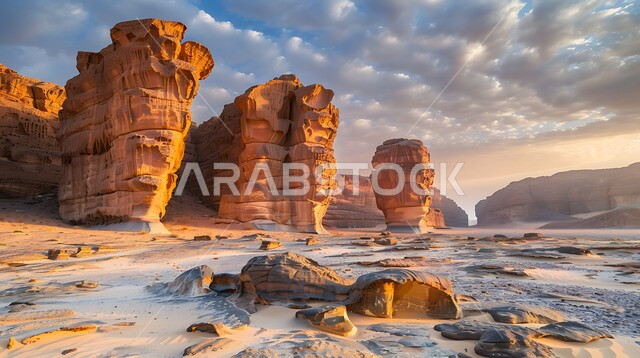  القمم والمرتفعات الجبلية وسط البيئة الرمليه، المناظر الطبيعية في المناطق الصحراوية في المملكة العربيه السعودية، معالم اثرية تاريخية قديمة، اماكن سياحية مشهورة، التكوينات والتشكيلات الصخرية في صحراء محافظة العلا