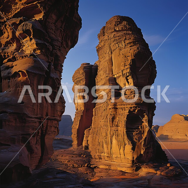  القمم والمرتفعات الجبلية وسط البيئة الرمليه، المناظر الطبيعية في المناطق الصحراوية في المملكة العربيه السعودية، معالم اثرية تاريخية قديمة، اماكن سياحية مشهورة، التكوينات والتشكيلات الصخرية في صحراء محافظة العلا