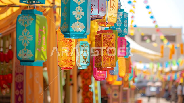 حرفة صناعة المصابيح الملونة و المعدنية، لفتة و اجواء رائعة وجميلة لتزيين الشوارع والأسواق، تحف و اكسسوارات مميزة، مجموعة من فوانيس عربية تقليدية مزخرفة ، تصاميم سعودية تم إعدادها لمهرجان ثقافي