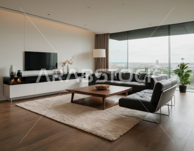 Interior decoration for living rooms in a modern style, modern antiques and accessories, interest in green ornamental plants, a living room with luxury home furniture, upscale interior decoration for villas and residential apartments in the Kingdom of Saudi Arabia