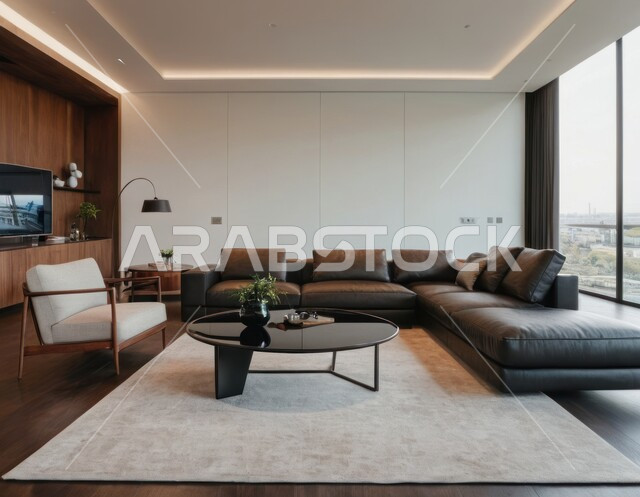 ديكور داخلي راقي للفلل والشقق السكنية في المملكة العربية السعودية، الديكورات الداخلية لغرف الجلوس على الطراز الحديث، تحف واكسسوارات عصرية, الاهتمام بنباتات الزينة الخضراء، غرفة معيشة مع أثاث منزلي فاخر