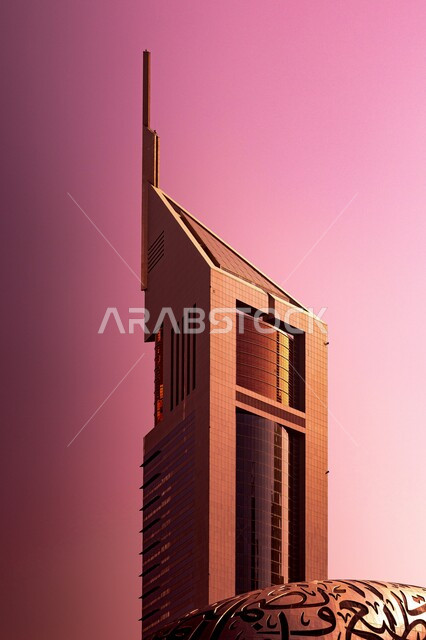 Architectural engineering art in building towers and skyscrapers, for urban growth and development in the United Arab Emirates, a magnificent high-rise building in the city of Dubai