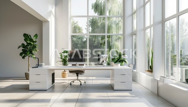 غرف القراءة والجلوس باللون الأبيض، غرفة مكتبية بتصاميم داخلية وديكورات راقية مع اثاث بسيط ومريح، تصميم عصري حديث لمكاتب الشركات السعودية، الفن الهندسي المعماري المتطور