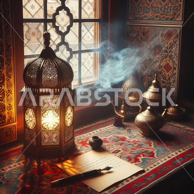  استقبال شهر رمضان المبارك، المناسبات والأعياد الدينية الاسلامية، الاكسسوارات والتحف على الطراز الاسلامي، فانوس عربي معدني مزخرف مضيئ، الأجواء الرمضانية الروحانية, ديكورات وتصاميم متميزة لزينة وإضاءة شهر الخير