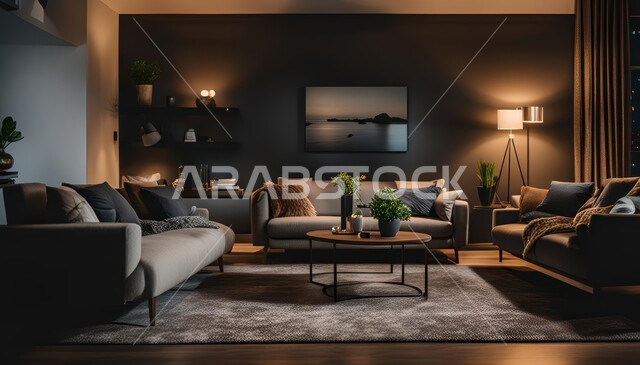 غرفة معيشة بتصاميم عصرية حديثة، ديكورات داخليه لغرف الجلوس في المملكة العربية السعودية, أثاث منزلي راقي واكسسوارات فاخرة، الفن الهندسي المتطور في بناء الشقق والفلل السكنية المعاصرة
