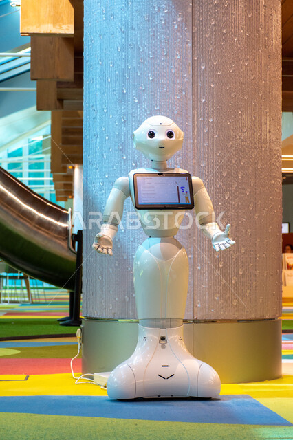 Technology and modern techniques, a cultural edifice of knowledge, a robot with a control screen in the Mohammed bin Rashid Library in Dubai, places of reading and culture, famous tourist attractions in the United Arab Emirates, distinguished events and exhibitions
