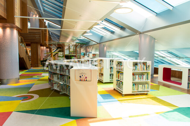 Places of reading and culture, the children’s wing at the Mohammed bin Rashid Library in Dubai, a cultural edifice of knowledge, books, stories and novels, distinctive interior decorations, famous tourist attractions in the United Arab Emirates, events, exhibitions and seminars
