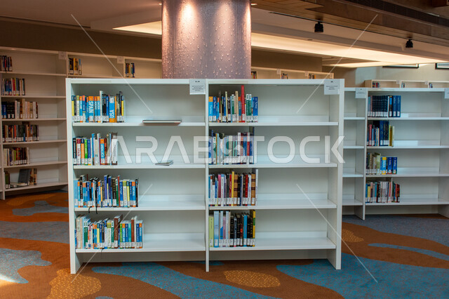 Places of reading and culture, luxurious interiors in the Mohammed bin Rashid Library in Dubai, a cultural edifice of knowledge, shelves of books, stories and novels, famous tourist attractions in the United Arab Emirates, a beacon of thought and knowledge