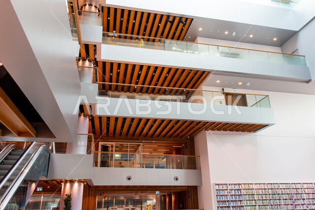The luxurious interiors of the Mohammed bin Rashid Library in Dubai, a beacon of thought and knowledge, places for reading and culture, a cultural edifice of knowledge, shelves of books, stories and novels, famous tourist attractions in the United Arab Emirates