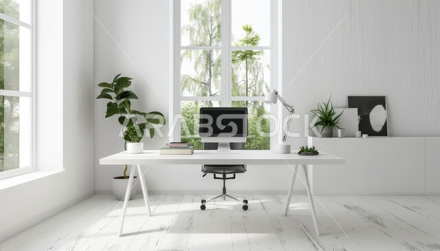 غرف القراءة والجلوس باللون الأبيض، غرفة مكتبية بتصاميم داخلية وديكورات راقية مع اثاث بسيط ومريح، تصميم عصري حديث لمكاتب الشركات السعودية، الفن الهندسي المعماري المتطور