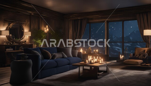 ديكور داخلي راقي للفلل والشقق السكنية في المملكة العربية السعودية، أثاث منزلي فاخر لغرفة معيشة، التصاميم الداخلية لغرف الجلوس على الطراز الحديث باللون الكحلي