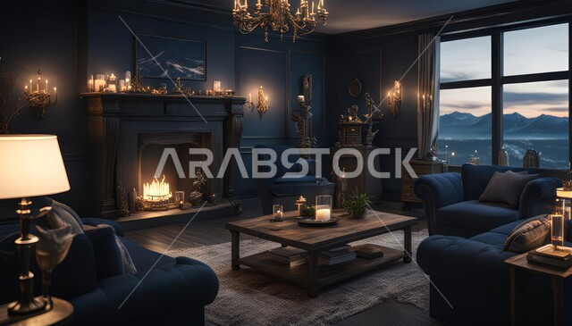 ديكور داخلي راقي للفلل والشقق السكنية في المملكة العربية السعودية، أثاث منزلي فاخر لغرفة معيشة، التصاميم الداخلية لغرف الجلوس على الطراز الحديث باللون الكحلي