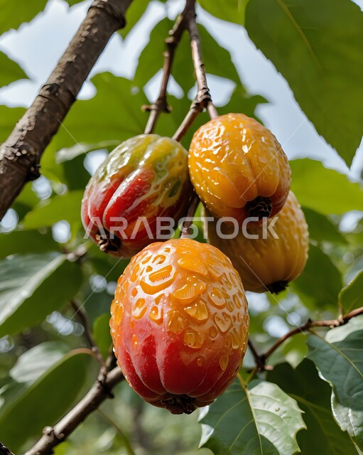 موسم القطاف و الحصاد، الاهتمام بالنباتات و الاشجار الخضراء المثمرة, محاصيل و منتجات زراعيه محلية وطنية ,محمية طبيعية لزراعة أشجار النخيل في المملكة العربية السعودية، صورة مقربة لعنقود من حبات الرطب الطازج