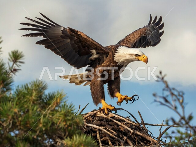 تربية الحيوانات الجارحة المفترسة في البراري، طائر النسر يقف على غصن خشبي في المحميات الطبيعيه في المملكة العربية السعودية، خلفية الطبيعه