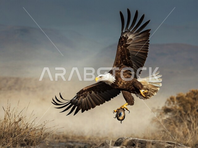 تربية الحيوانات الجارحة المفترسة في البراري، طائر النسر يهجم على افعى في المحميات الطبيعيه في المملكة العربية السعودية، خلفية الطبيعه