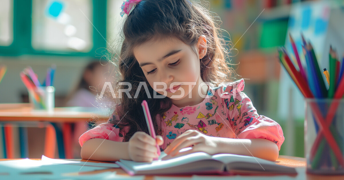 طالبة مجتهدة تتابع دروسها داخل الفصل الدراسي، العودة الى المدرسة ...