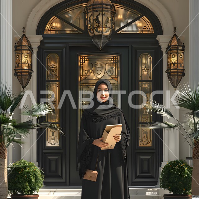  ملابس محجبات عصرية راقية، مفهوم الأنوثة والنعومة، الاهتمام بالمظهر الخارجي والأناقة، صورة مقربة لامرأة عربية خليجية سعودية محجبة مبتسمة تنظر إلى الكاميرا بايماءات الثقة بالنفس