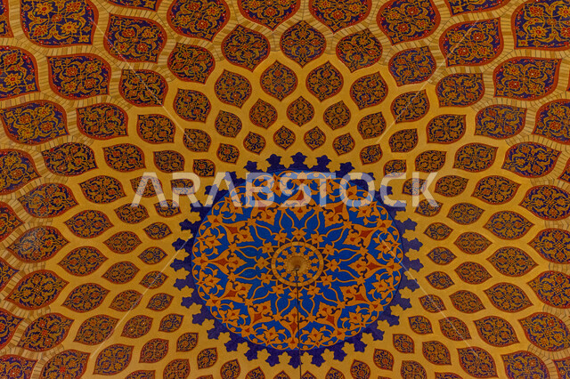 Distinctive Islamic decorations and inscriptions, authentic Eastern Arab heritage, Ibn Battuta Mall in Dubai, United Arab Emirates, famous tourist places and landmarks, luxurious interior designs and decorations, architectural engineering art