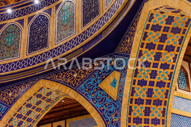 Distinctive Islamic inscriptions and decorations, authentic Eastern Arab heritage, Ibn Battuta Mall in Dubai, United Arab Emirates, famous tourist places and landmarks, luxurious interior designs and decorations, architectural engineering art