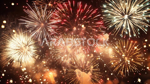 الاستمتاع بالألعاب النارية في الأعياد والمناسبات، احتفالات ومهرجانات في المملكة العربية السعودية, المفرقعات الملونة في السماء ليلا, المشاركة بالأنشطة الترفيهية والفعاليات الاحتفالية