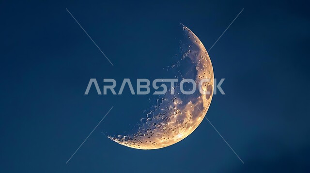 قدوم شهر رمضان المبارك، تصاميم توضيحية ثلاثية الأبعاد للهلال المضيء في السماء ليلا، الاستمتاع بالمناظر الطبيعية المتميزة، خلفيات دينية اسلامية
