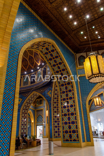 Ramadan lantern hanging from the ceiling, traditional metal lamps, authentic oriental arabian heritage, Ibn Battuta Mall in Dubai, United Arab Emirates, famous tourist places and landmarks, luxury interior designs and decorations, lighting, decorations and accessories