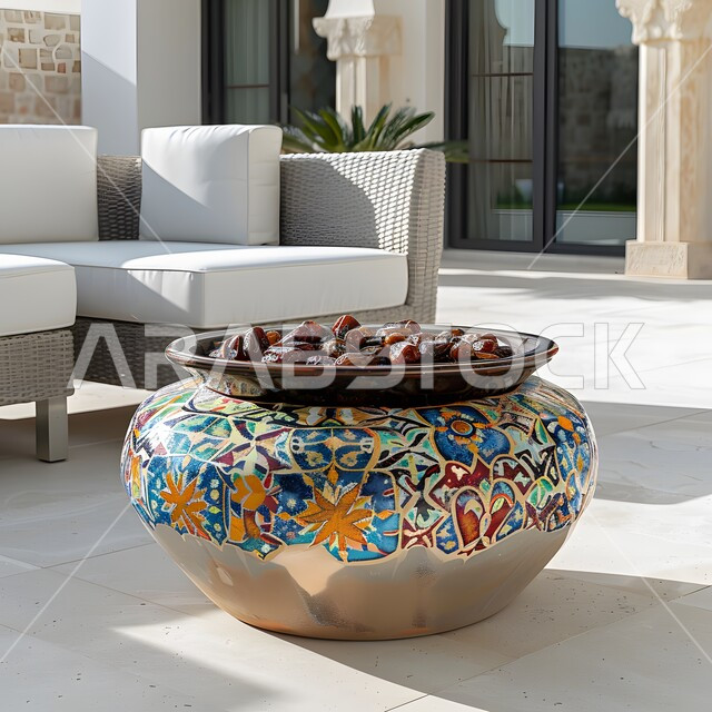 وجبة ذات قيمة غذائية عالية، ضيافة رمضانية لذيذة، رطب من نخيل المملكة العربية السعودية، محاصيل ومنتجات زراعية محلية وطنية سعودية، صورة مقربة لطبق مليء بالتمر السكري الصحي الطازج