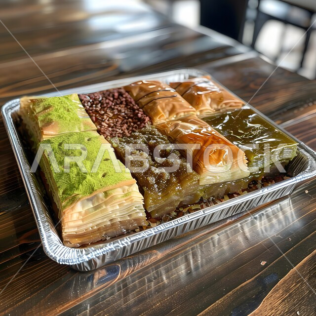  حلويات لذيذة سعودية بالفستق والمكسرات، وصفات الأطعمة العربية الشرقية، قطع البقلاوة الشهية على الطريقة التقليدية، أكلات غنية بالسكريات والسعرات الحرارية، ضيافة الأعياد والمناسبات في المملكة العربية السعودية