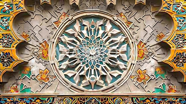 3D Islamic decorations and ornaments, modern contemporary geometric art, Islamic decorative design template, religious decoration designs in gold and blue, Islamic religious background