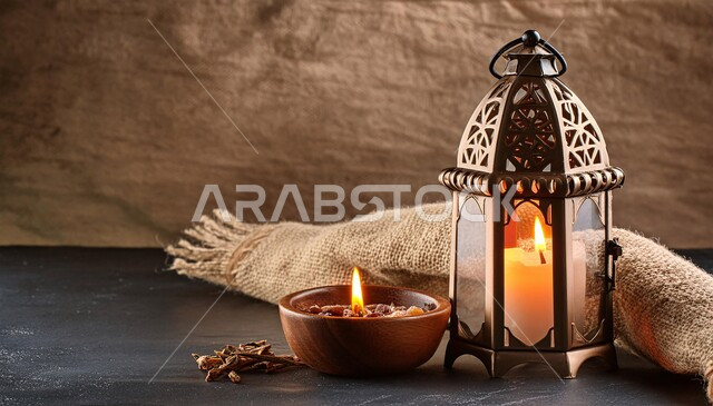 إضاءة و أنوار تقليدية شعبي, فانوس معدني مزخرف مضيء, الاستعداد و التحضير لاستقبال شهر الخير، زينة وديكورات رمضان المبارك, الاحتفال بالمناسبات والأعياد الدينية الإسلامية, خلفية بني