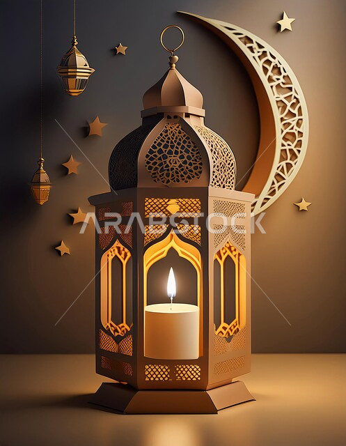 مصابيح و أنوار شعبية تقليدية, الاحتفال بالمناسبات الدينية, الأجواء الرمضانية الروحانية, البهجة بقدوم شهر رمضان المبارك, فانوس تقليدي معدني مضيء, زينة و ديكورات على الطراز العربي, خلفية إسلامية مزخرفة