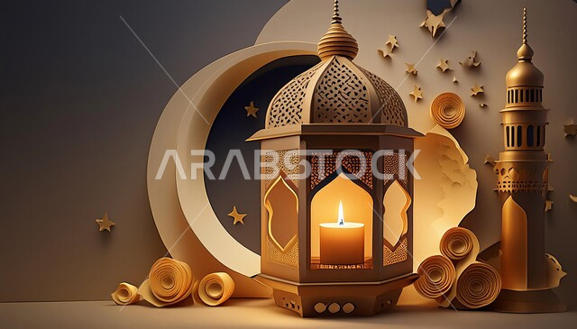 الأجواء الرمضانية الروحانية, البهجة بقدوم شهر رمضان المبارك, فانوس تقليدي معدني مضيء, زينة و ديكورات على الطراز العربي, مصابيح و أنوار شعبية تقليدية, الاحتفال بالمناسبات الدينية, خلفية إسلامية مزخرفة