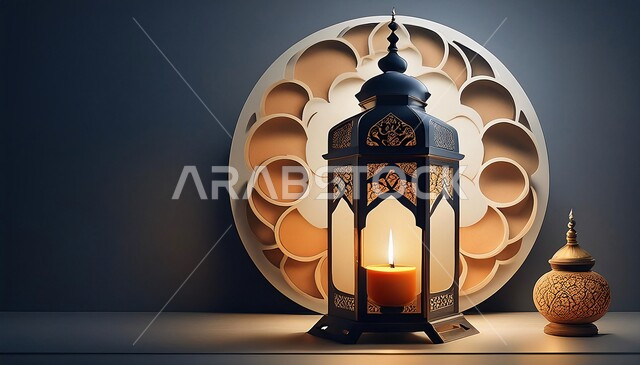 الأجواء الرمضانية الروحانية, البهجة بقدوم شهر رمضان المبارك, فانوس تقليدي معدني مضيء, زينة و ديكورات على الطراز العربي, مصابيح و أنوار شعبية تقليدية, الاحتفال بالمناسبات الدينية, خلفية إسلامية مزخرفة