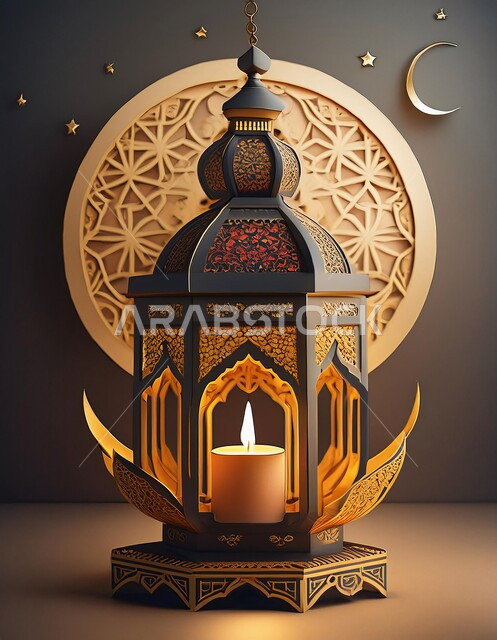 مصابيح و أنوار شعبية تقليدية, الاحتفال بالمناسبات الدينية, الأجواء الرمضانية الروحانية, البهجة بقدوم شهر رمضان المبارك, فانوس تقليدي معدني مضيء, زينة و ديكورات على الطراز العربي, خلفية إسلامية مزخرفة