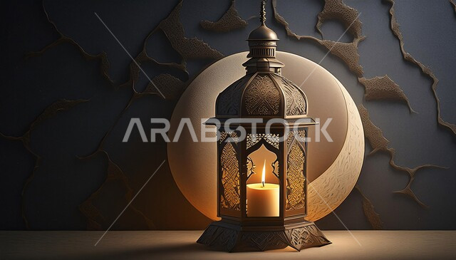 التصاميم و الديكورات الرمضانية المميزة, الأجواء الروحانية في شهر الخير, الاحتفال بالأعياد و المناسبات الدينية, زينة و أضواء على الطراز الإسلامي, البهجة بقدوم رمضان المبارك, فانوس معدني تقليدي مزخرف, خلفية سوداء