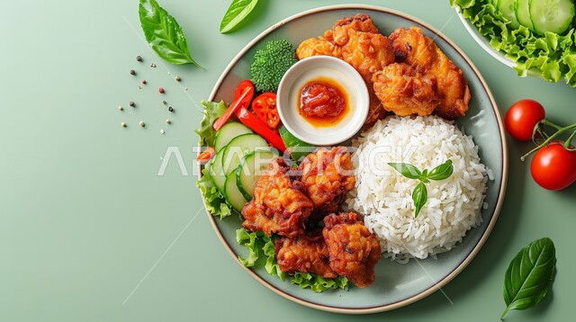  فنون التقديم في مطاعم المملكة العربية السعودية، وصفات وأكلات شرقية بنكهات متميزة، المأكولات العربية الشهية، صورة مقرّبة للدجاج المقلية, وجبات وأطباق الطعام