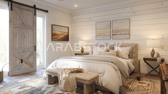 سرير كبير ومريح بتصميم حديث، اكسسوارات وتحف عصرية، الواجهات والنوافذ الكبيرة، غرفة نوم بتصاميم فاخرة، أثاث منزلي راقي، ديكورات منزلية داخلية، شقق وفلل سكنية في المملكة العربية السعودية، فنادق ومنتجعات فاخرة