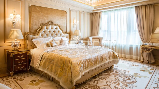 تحف واكسسوارات عصرية، الواجهات والنوافذ الكبيرة، سرير كبير ومريح بتصميم حديث، غرفة نوم بتصاميم فاخرة، أثاث منزلي راقي، ديكورات منزلية داخلية، شقق وفلل سكنية في المملكة العربية السعودية، فنادق ومنتجعات فاخرة