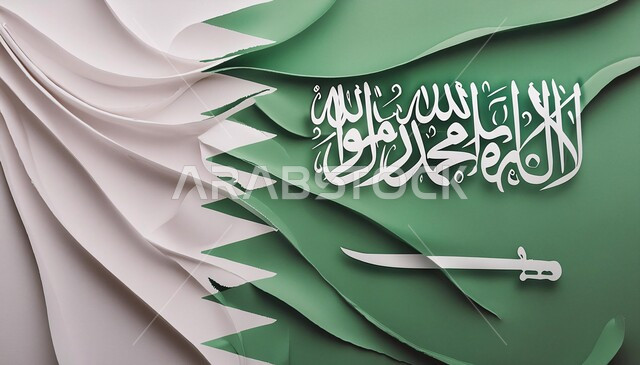 Celebrating the anniversary of National Day, September 23, the banner of monotheism and the sword of power, commemorating Flag Day, March 11, raising the green flag of the Kingdom of Saudi Arabia, national events and holidays, the concept of love for the homeland and belonging to it.