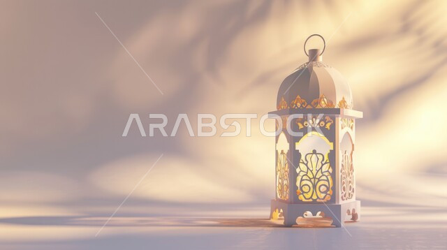 الاحتفال بالمناسبات و الأعياد الدينية الإسلامية, فانوس معدني مزخرف مضيء, البهجة بقدوم رمضان المبارك, أضواء و مصابيح عربية تقليدية, زينة و ديكورات الشهر الفضيل, خلفية بيضاء