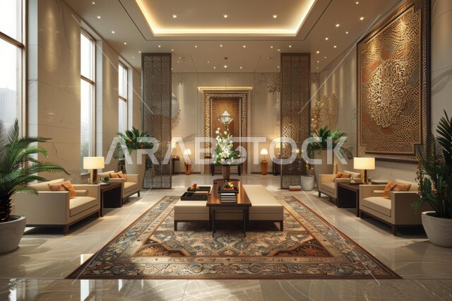 Engineering and architectural art, decorations and interior designs for cafes and restaurants, a restaurant and café hall with elegant decor and colours, luxury interior furniture in a modern style in the Kingdom of Saudi Arabia