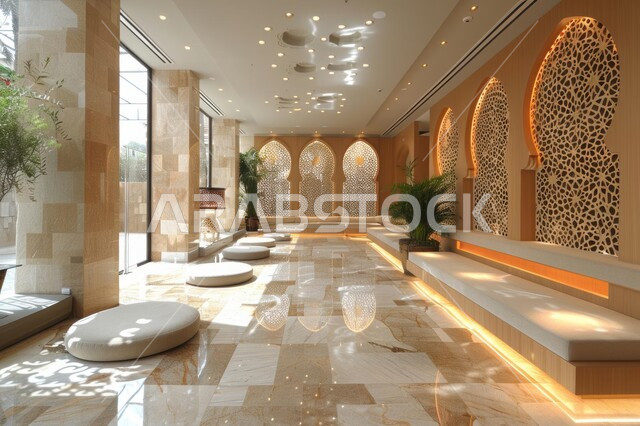 لوبي اوتيل بديزاينات عصرية حديثه، التصميم الراقي لردهة ومدخل الاستقبال في الفندق، مكاتب وشركات تجارية في المملكة العربية السعودية، الواجهات الزجاجية الضخمة، التصاميم والديكورات الداخلية للفنادق والمنتجعات الفاخرة
