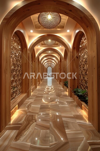 التصميم الراقي لردهة ومدخل الاستقبال في الفندق، لوبي اوتيل بديزاينات عصرية حديثه، مكاتب وشركات تجارية في المملكة العربية السعودية، الجدران والقناطر الخشبية، التصاميم والديكورات الداخلية للفنادق والمنتجعات الفاخرة