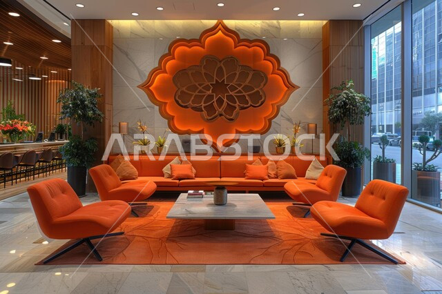صالة مجهزة بأثاث فاخر، غرف بتصاميم داخلية وديكورات متميزة، تصميم عصري حديث لغرفة جلوس، مكاتب وشركات تجارية في المملكة العربية السعودية, واجهات زجاجية ضخمة، الاهتمام بنباتات الزينة الخضراء