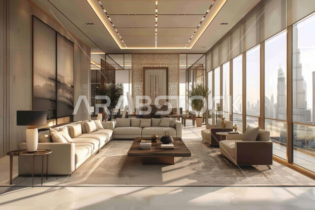 الواجهات الزجاجية الضخمة، تصميم عصري حديث لغرفة جلوس، صالة مجهزة بأثاث فاخر، غرف بتصاميم داخلية وديكورات متميزة، مكاتب وشركات تجارية في المملكة العربية السعودية, الاهتمام بنباتات الزينة الخضراء