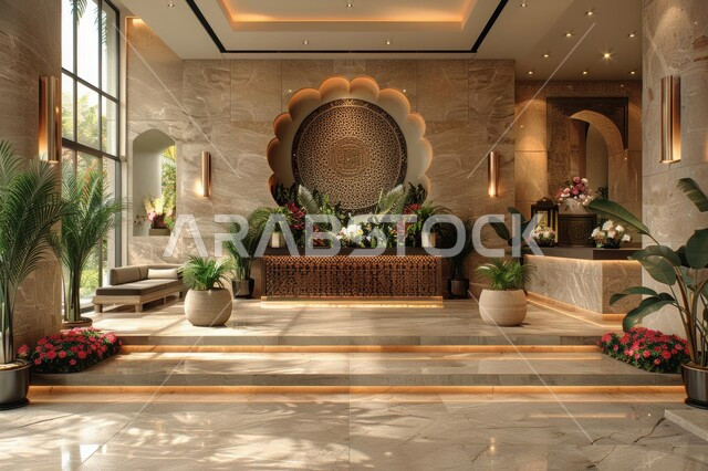 التصاميم والديكورات الداخلية للفنادق والمنتجعات الفاخرة في المملكة العربية السعودية، التصميم الراقي لردهة ومدخل الاستقبال في الشركة، لوبي اوتيل بديزاينات عصرية حديثه ونوفذ زجاجية، الإضاءة والأنوار المتميزة