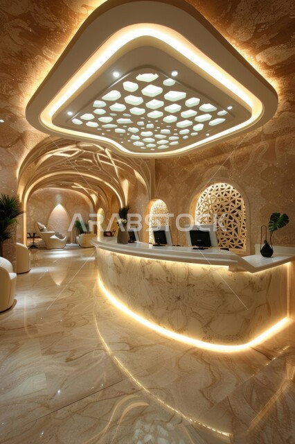 لوبي اوتيل بديزاينات عصرية حديثه، مدخل استقبال وردهة بتصميم راقي في احدى الشركات، التصاميم والديكورات الداخلية للفنادق والمنتجعات الفاخرة في المملكة العربية السعودية، الإضاءة والأنوار المتميزة