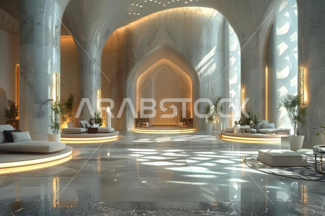 تصميم عصري حديث لغرف وصالات مجهزة بأثاث عربي فاخر ووسائد بيضاء، غرفة بتصاميم داخلية وديكورات متميزة في المملكة العربية السعودية, الفن الهندسي المعماري على الطراز الحديث